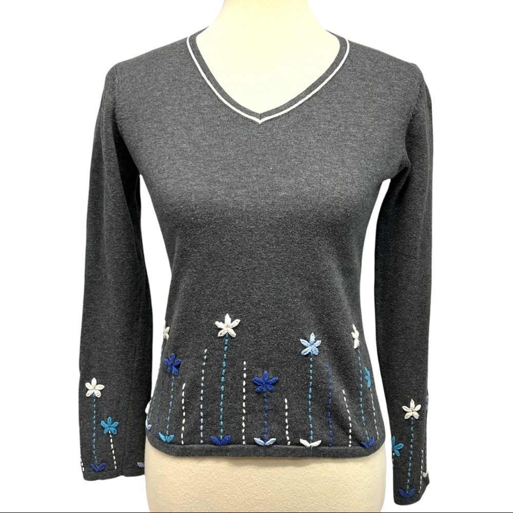 Cousin Johnny Gray Cotton Textured Floral Sweater